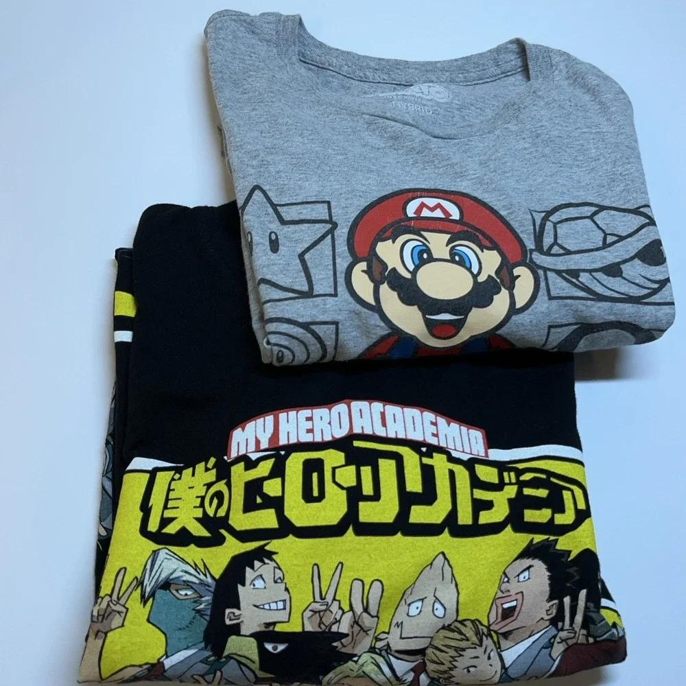 Lot of 2 Graphic T‎ Shirts Mens M My Hero Academia/ Super Mario Bros